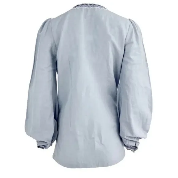 Emporio Sirenuse Positano Vera Embroidered Blouse In Blue NWOT Sz US 8/ IT 44 - Picture 15 of 16